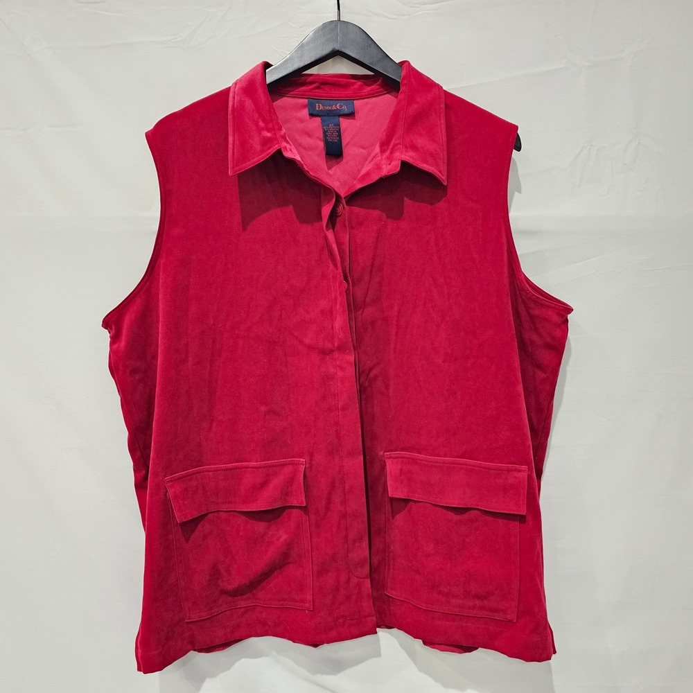 Denim & Co Red Faux Suede Button Front Vest Plus Size 2X Pockets Vintage Inspire